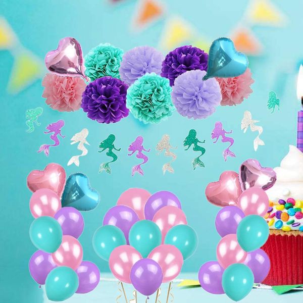 Mermaid Theme Birthday Party Decoration Set Mermaid Bunting Banner