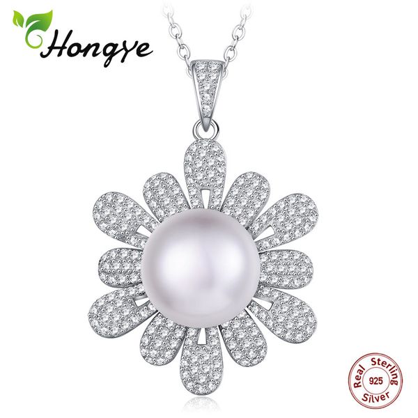 

shineland women pearl necklace 925 real silver pendant natural freshwater pearl necklaces crystal wedding classic fine jewelry