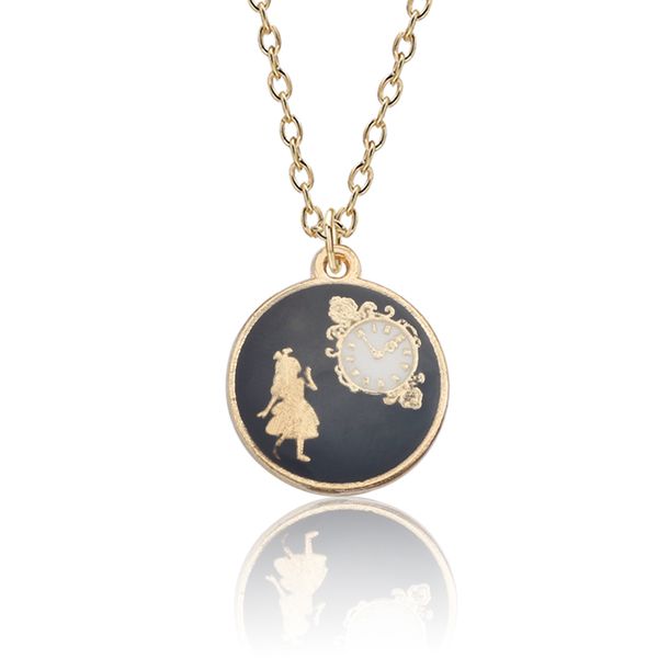 

alice in wonderland jewelry fashion girl alice clock necklaces pendants enamel colorful women choker necklace collares, Silver