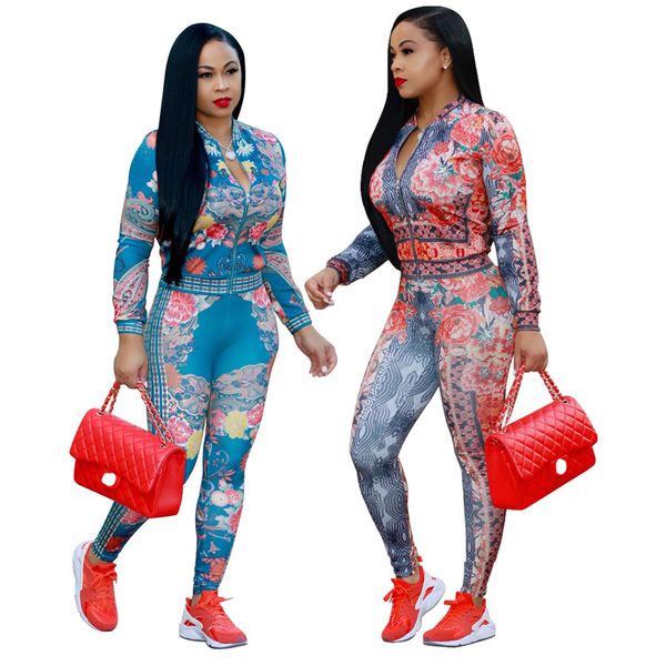 

O-Neck Autumn WomenS Tracksuit Sets Leisure Jogger Suits Crop Top And Pant Set Long Sleeve Fashion Printed Two Pieces Outfit Set Female