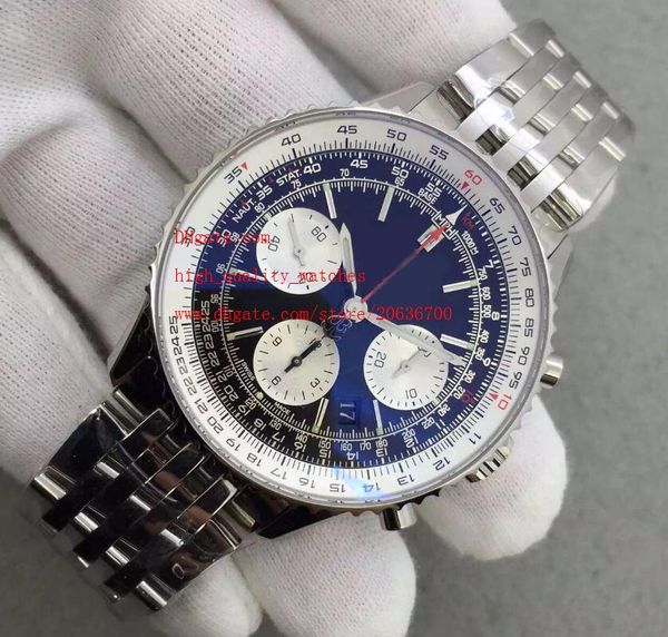 

завод поставщик классический высокое качество роскошные наручные часы 47 мм кварцевые хронограф синий циферблат из нержавеющей стали мужские, Slivery;brown