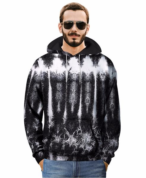 

set of head cap sweater creative stone pattern print hooded sweater men, Black