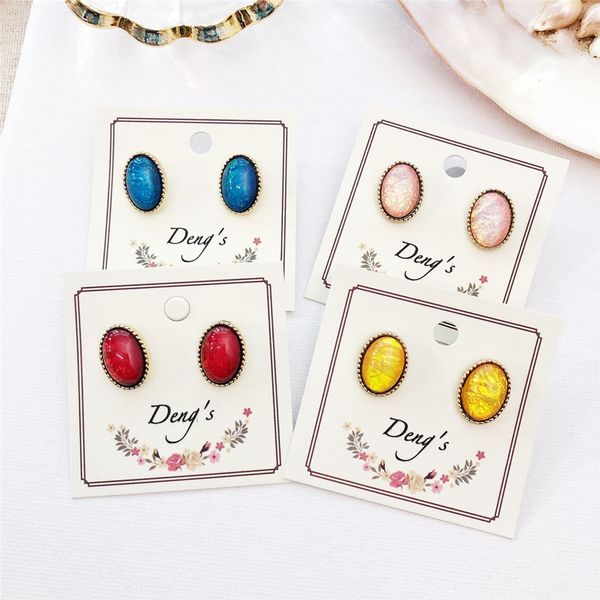 

2018 vintage elegance earrings temperament minimalist style gemstone oval multi-color earrings stud earrings dangler accessories eardrop, Golden;silver