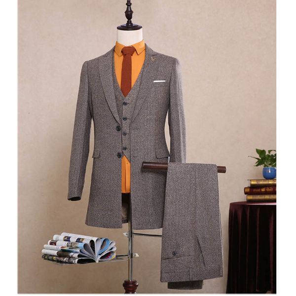 

folobe retro herringbone tweed british style mens suit tailor slim fit blazer wedding suits for men 3 piece (jacket+pant+vest, White;black