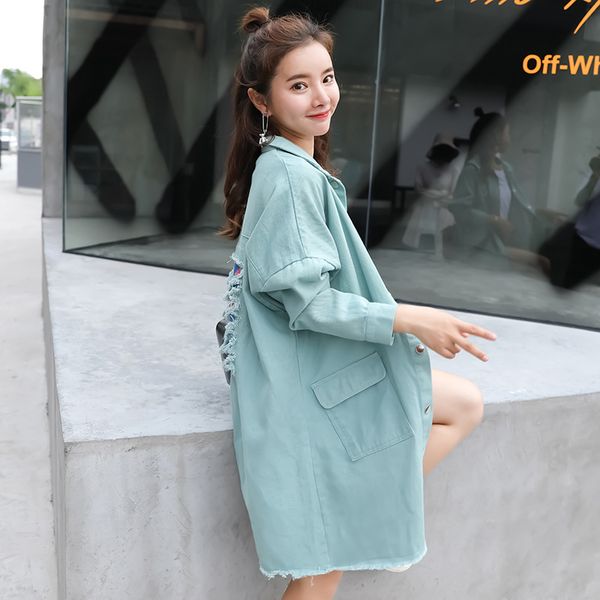 

office lady solid denim trench coats spring women full sleeve wide-waist european long coats long autumn women, Tan;black
