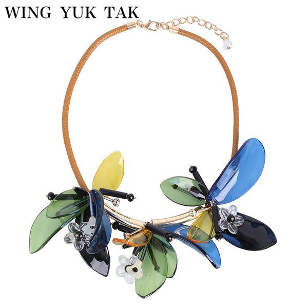 

whole sale2017 fashion new chic colourful acrylic plant flowers leather rope chain choker trendy statement necklace for women, Golden;silver