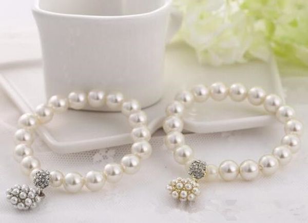 

роскошный дизайнер перл бисером браслет свадебный шарм ювелирные изделия для женщин леди девушка красивый эластичный браслет прекрасный свад, White