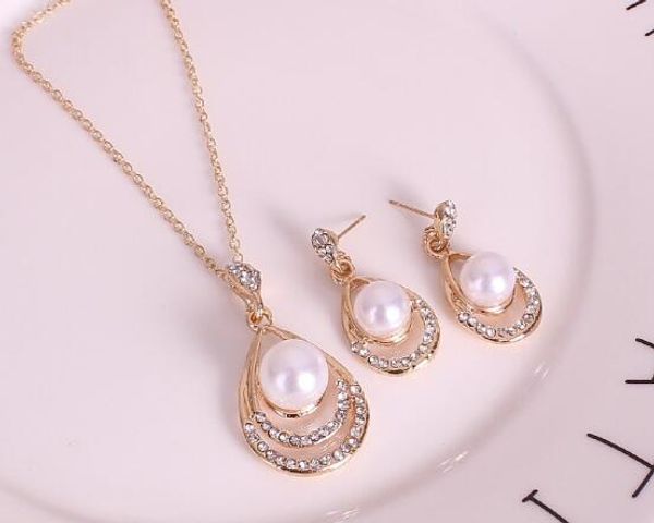 

new fashion bride diamond pearl necklace set european and american wedding jewelry banquet dress jewelry fashion classic elegant, Silver