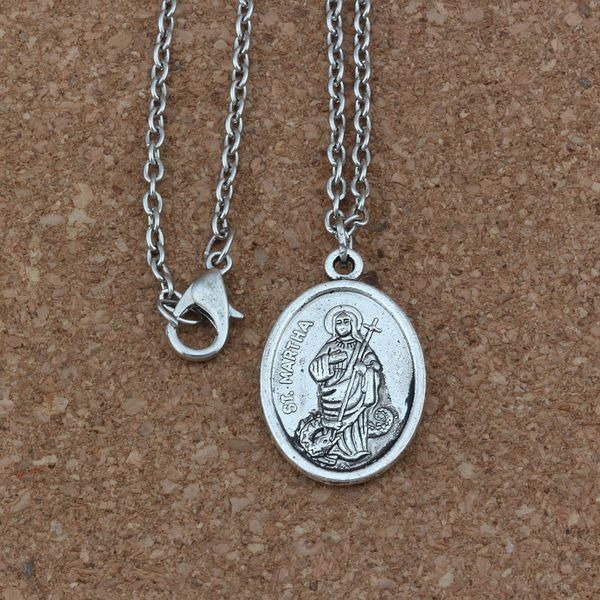 

12pcs / lot Ancient silver Alloy ST. MARTHA religion Charms Pendant Necklaces 18 inches Chains Jewelry DIY A-249d