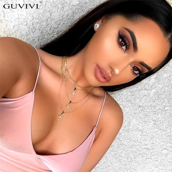 

2018 new bohemia jewelry multi layer choker necklaces for women fashion cross pendant vintage collier long crystal necklace, Silver