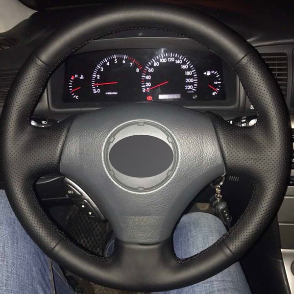 

hand-stitched black genuine leather car steering wheel cover for toyota vios old corolla mark 2 lexus gs430 gs300 2004