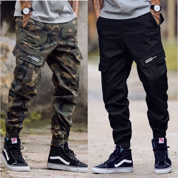 

brand new jogging pants hiphop mens pants women camouflage trousers army green beam foot trousers ing, Black