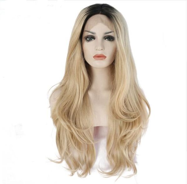 

mhazel природные волнистые реальные волосы синтетические glueless фронт парик шнурка ombre блондинка #27mixed #613 естественный вид, Black