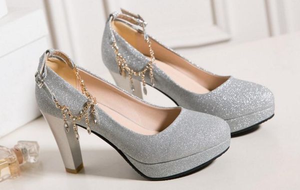 

send high heel shoes women coarse heel wedding shoes bride shoes water drill, Black