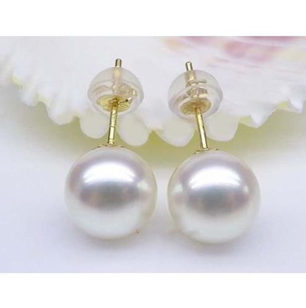 

высокое качество реального раунда 10-11 мм южное море белый жемчуг 18k золото серьги, Golden