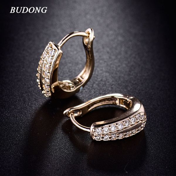

whole salebudong fashion silver/gold color huggie round earrings women engagement white zircon crystals hoop earring wedding jewelry e142, Golden;silver
