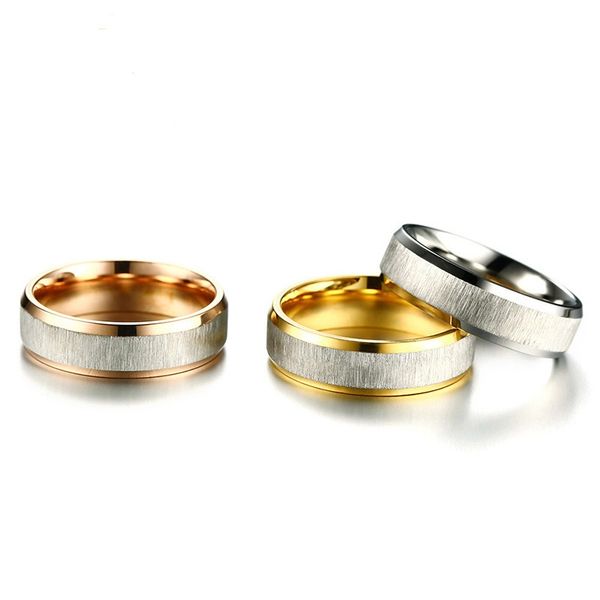 

6mm rose gold silver color fashion simple lover's drawing ring stainless steel rings jewelry gift for girls j360, Golden;silver