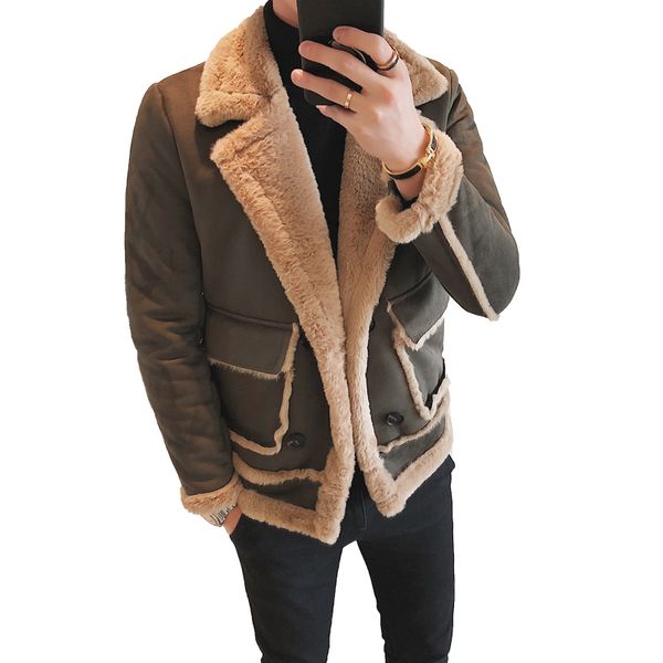 

new 2017 winter bomber jackets men army outerwear fashion mens jacket brand soft suede cotton thick fur collar warm male coats, Black