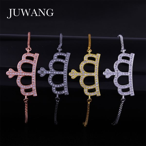 

juwang 2018 new big crown cubic zirconia bracelet bangles for woman girl adjustable chain jewelry gift wholesale, Black