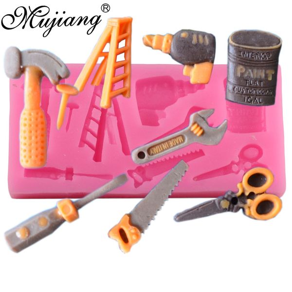 

mujiang 3d hardware spanner scissors saw ladder silicone fondant molds cake decorating tools candy chocolate gumpaste moulds