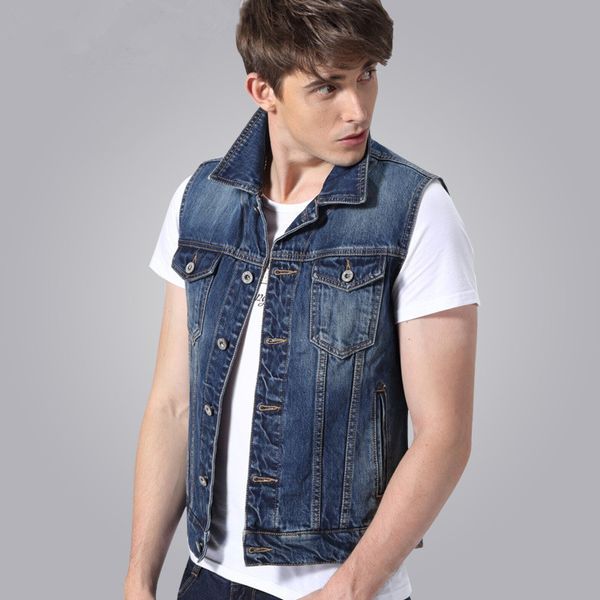 

2018 spring autumn fashion korean style coon pocket casual men's denim vest jeans waistcoat sleeveless male jacket coat, Black;white
