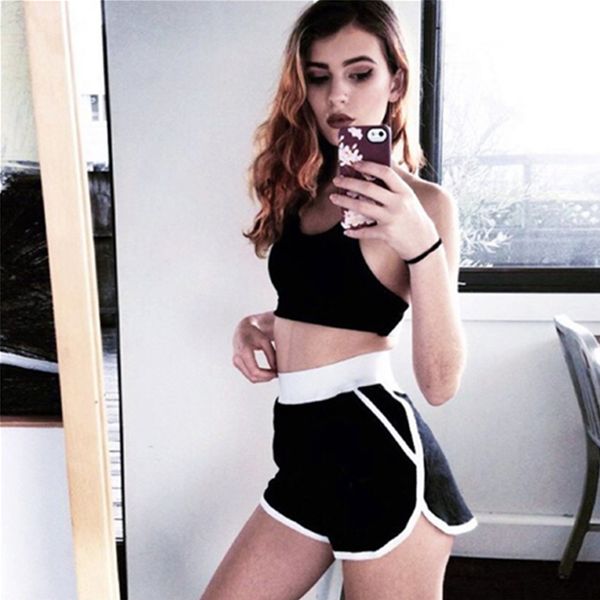

2018 new street fashion shorts women elastic waist short pants casual womens multicolor stretch workout short pants, White;black