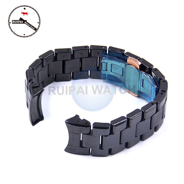 

22mm man ceramic watch strap black color butterfly buckle bracelet ceramic watchband for ar1410 ar1400, Black;brown