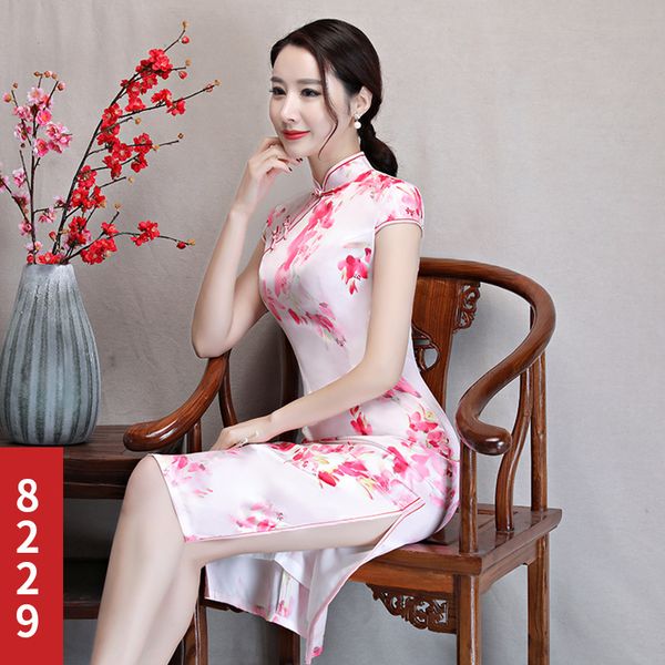

new summer silk satin cheongsam chinese traditional dress vestido sleeveless female high neck qipao unique party evening dresses, Red