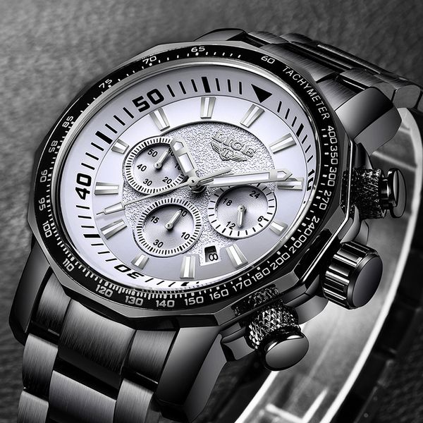 

lige mens watches waterproof 24 hour date quartz watch man full steel sport wristwatch men waterproof clock+box, Slivery;brown