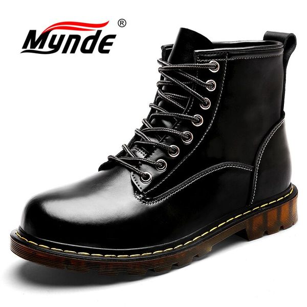 

mynde new genuine leather men boots autumn winter man shoes warm plush ankle boot mens snow boots big size 38-47, Black