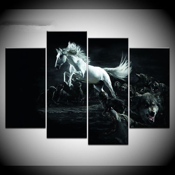 

4 panel print horse and wolves picture painting wall art canvas print living room home decor poster canvas artwork ing