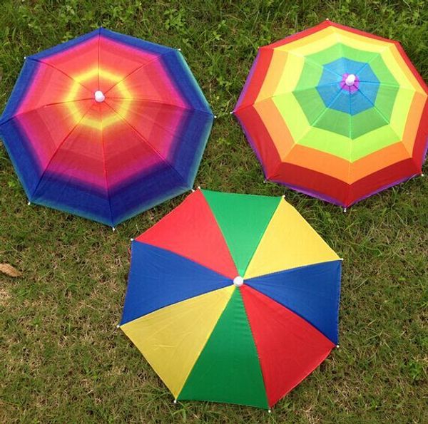 Neues Produkt, nützlicher Regenbogen-Regenschirm-Hut, Sonnenschutz, Camping, Angeln, Wandern, Festivals, Outdoor, Brolly, Kinderhüte