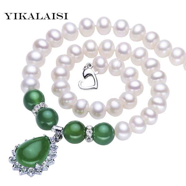 

yikalaisi 2017 new natural freshwater pearl choker necklace 8-9 mm pearl 925 sterling silver jewelry agate for women gifts