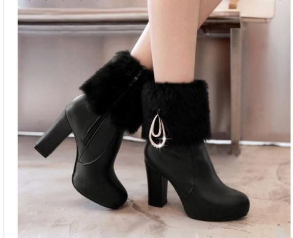 

send 2018 new style women short boots high heeled boots coarse heel winter, Black