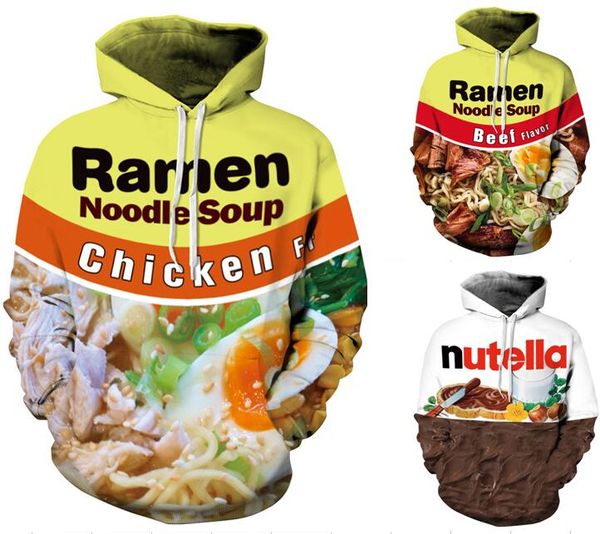 

s-3xl pullover women/men ramen noodle chicken soup 3d print casual hoodies sweatshirt outerwear, Black