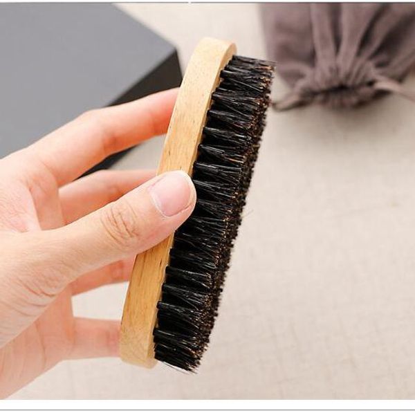 Men Boar Bristle Beard Mustache Hair Brush Comb Palm Soft Round