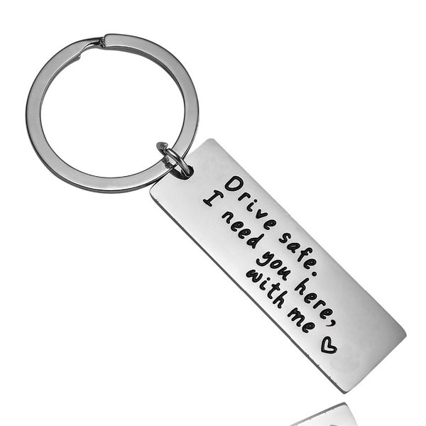 

drive safe i need you here with me' trucker keyring gift dad daddy husband boys dad key rings keychain key chains family, Silver