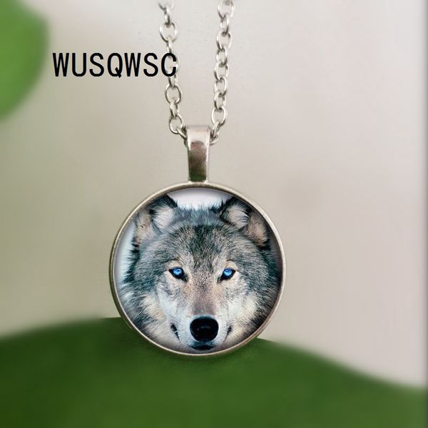 

wusqwsc fashion wolf round dome glass pendant necklaces charm silver blue wolf eyes art picture pendant jewelry gift