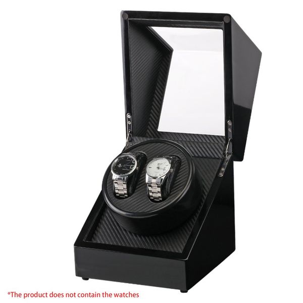 

double watch winders wooden lacquer piano glossy black carbon fiber quiet motor storage display watches box us plug 2grids