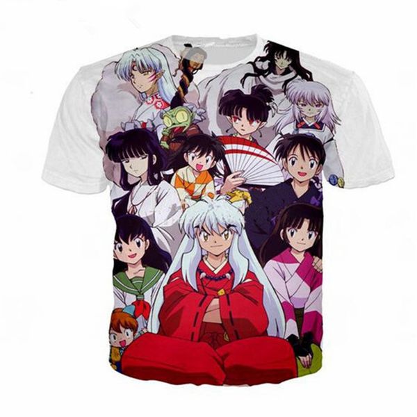 

fashion anime inuyasha t-shirt funny 3d printed women/men short sleeve t-shirt casual k273, White;black