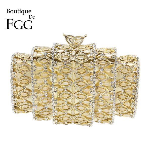 

boutique de fgg dazzling gold crystal women evening bags hollow out stones beaded wedding clutch bridal diamond minaudiere purse d18110106