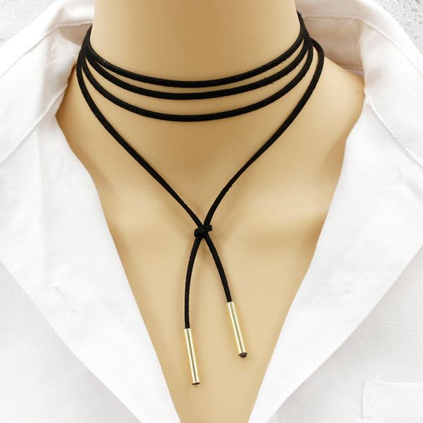

whole salelong black leather necklace gold silver tassel statement charms choker pu cord chain elegant fashion jewelry women, Golden;silver