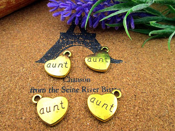 

36pcs 18x15mm aunt charms, gold 2 sided aunt heart charm pendants, Bronze;silver