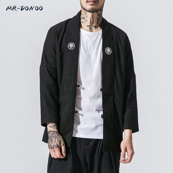 

wholesale- mrdonoo brand autumn winter new men jackets long chinese style tradtional writing embroidery slim fit windproof casual coats, Tan;black