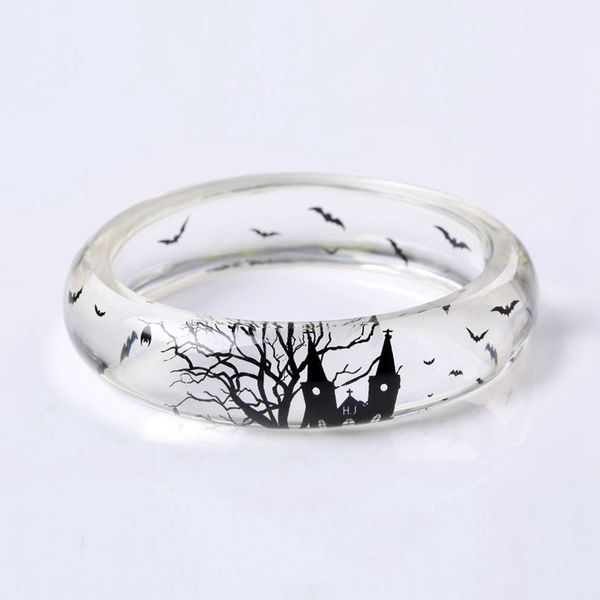 

castle and bat transparent bracelets bangles for women handmade black bangle fashion jewelry for halloween gift tn-0195