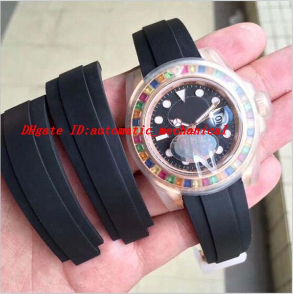 Luxury Best V7 Version 18K Rose Gold 116695 Rainbow Diamond Bezel Eta 2836 Movimento Automatic Mens Watches Box / Certificate