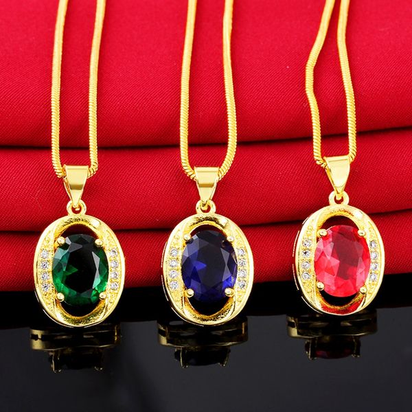 

oval cut pendant chain 18k yellow gold filled ruby emerald sapphire beautiful womens pendant necklace gift, Silver