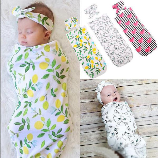 

9 style infant baby ins swaddle baby boys girls bear blanket+headband newborn baby soft cotton sleep sack 2pcs/set sleeping bags