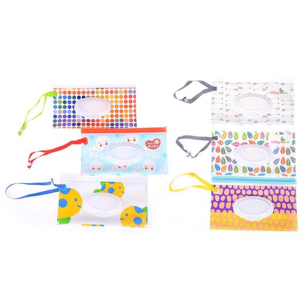 

eco-friendly wipes carrying case wet wipes bag 17 colors clamshell cosmetic pouch easy-carry snap-strap wipes container