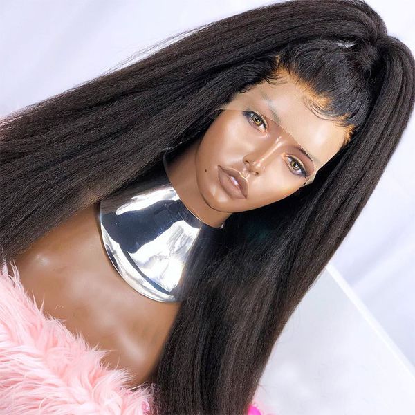 

180% density kinky straight full lace human hair wigs with baby hair brazilian remy hair yaki lace front wigs with natural hairline, Black;brown